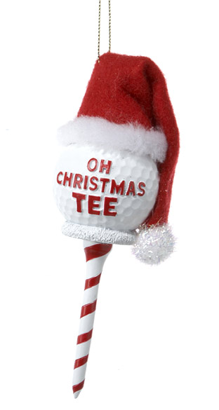 Item 100023 Oh Christmas Tee Golf Ball/Tee With Santa Hat  Ornament