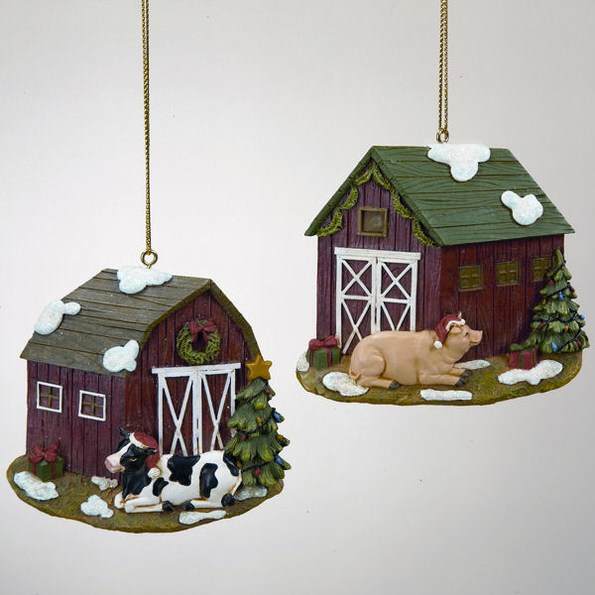 Item 100027 Barn With Cow/Pig Ornament