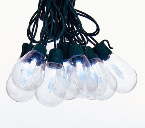 Item 100131 Set of 20 Old Fashioned Light Bulb Style LED Lights With Green Wire and Cool White Bulbs