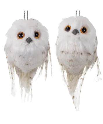 Item 100412 White Owl With Brown Stripes Ornament