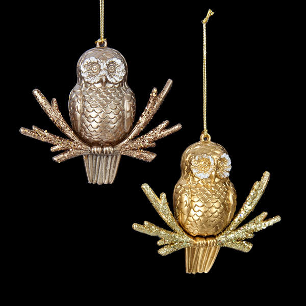 Item 100802 Brown/Gold Owl With Branch Ornament