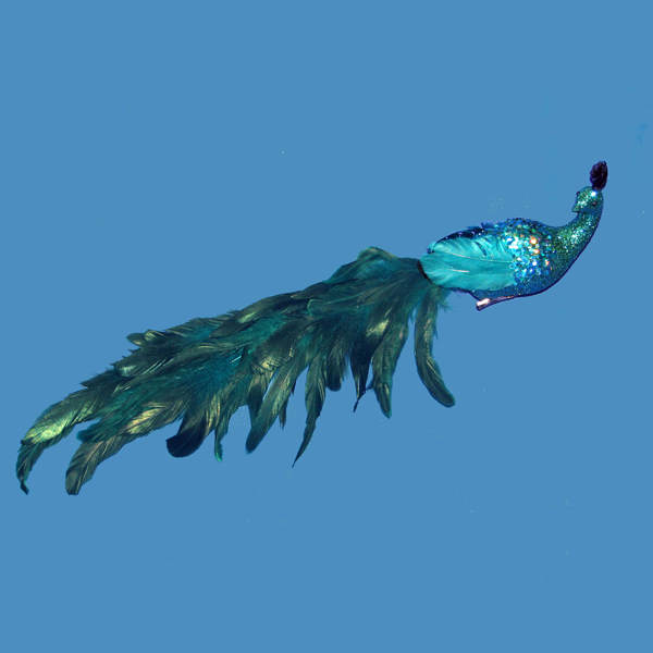 Item 100947 Turquoise Feather Peacock Clip-On Ornament