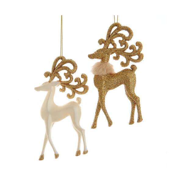 Item 101129 Pearl Gold Glitter Deer Ornament