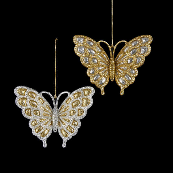 Item 101262 Gold/Silver Glitter Butterfly Ornament