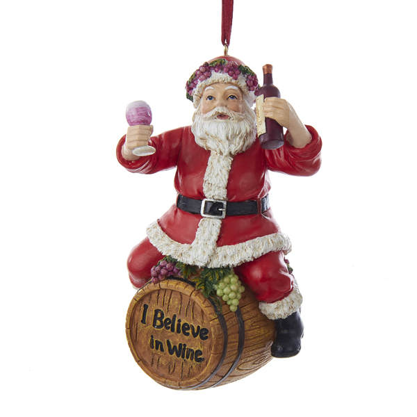 Item 101302 Santa With Wine Sitting On Barrel Ornament