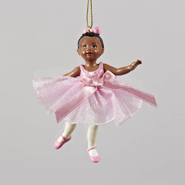 Item 101465 Little African-American Ballerina In Pink Dress Ornament
