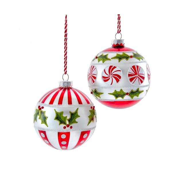 Item 101480 Peppermint Holly Glass Ball Ornament