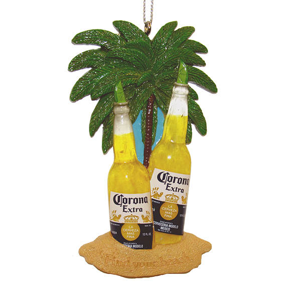 Item 101601 Corona Bottles With Limes On Beach With Palm Tree Ornament