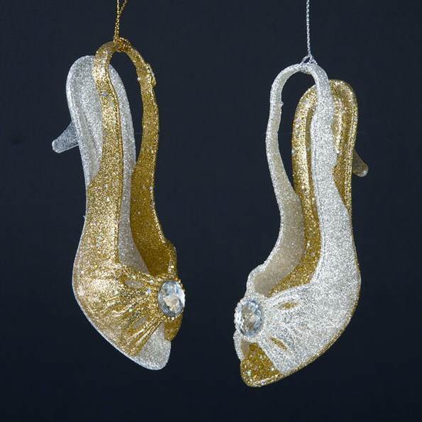 Item 101864 Gold/Silver High Heel Shoe Ornament