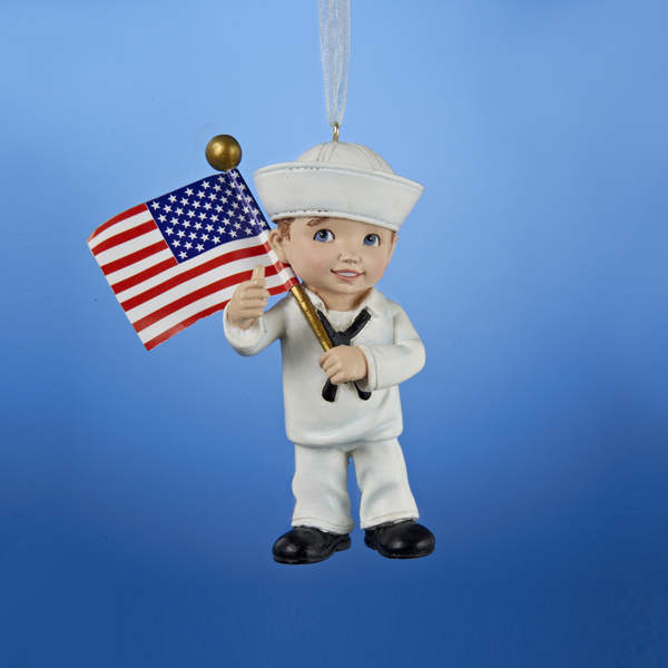Item 102062 U.S. Navy Kid With American Flag Ornament