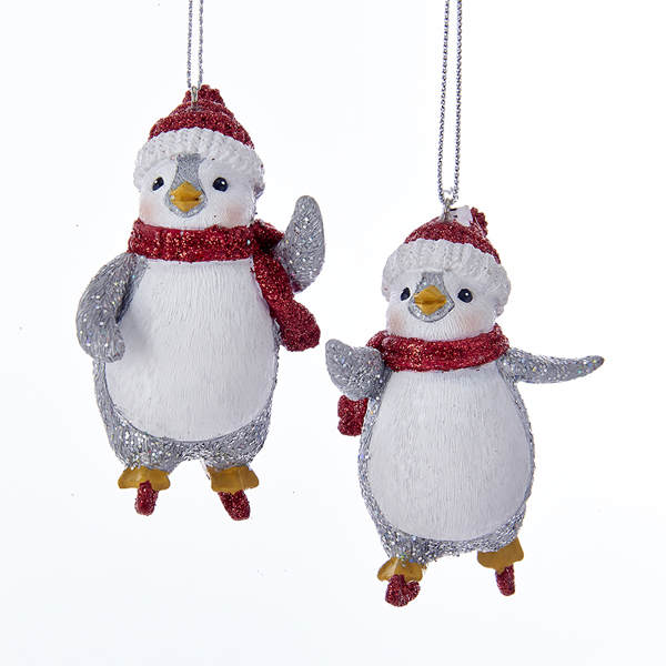 Item 102145 Red/Silver Skating Penguin Ornament