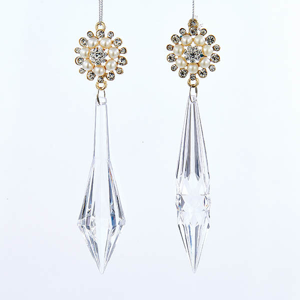 Item 102196 Clear Icicle With Gold Jewels/Pearls Ornament