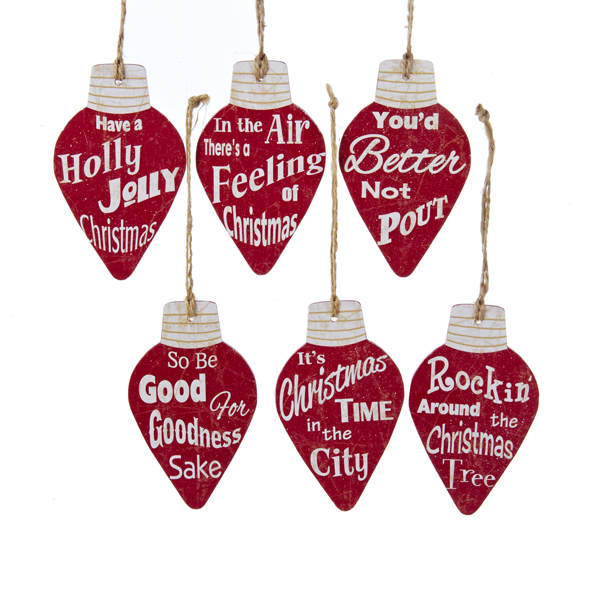 Item 102506 Red & White Christmas Light Bulb With Saying Ornament