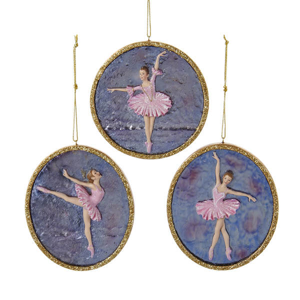 Item 102650 Ballerina With Pink Dress On Gold/Bluish-Gray Disc Ornament