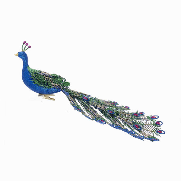 Item 102726 Glittered Peacock Clip-On Ornament