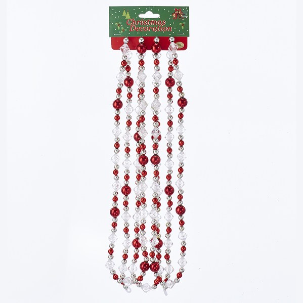 Item 103473 9 Foot Red/Silver/Clear Faceted Bead Garland