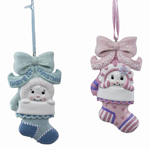 Item 103517 Baby's First Stocking With Snowkid Ornament