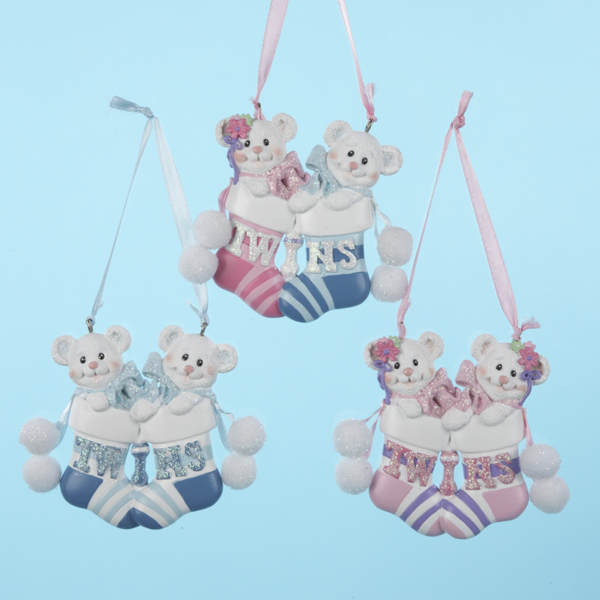 Item 103519 Baby's First Christmas Twin Bears In Stockings Ornament
