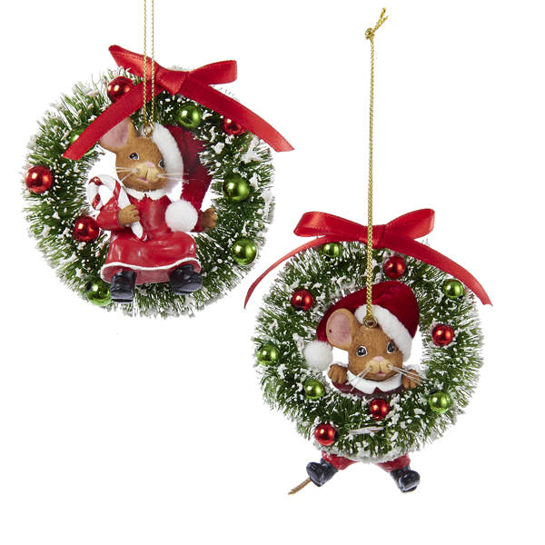 Item 103834 Girl/Boy Mouse In Wreath Ornament