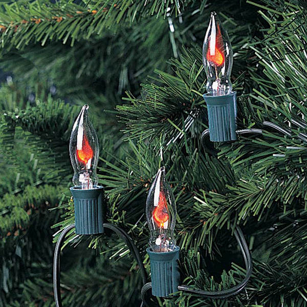 Item 103898 Set of 10 Flickering Lights With Green Wire & Flicker Flame Bulbs
