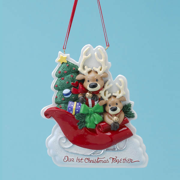 Item 103930 Our First Christmas Together Reindeer With Sleigh Ornament