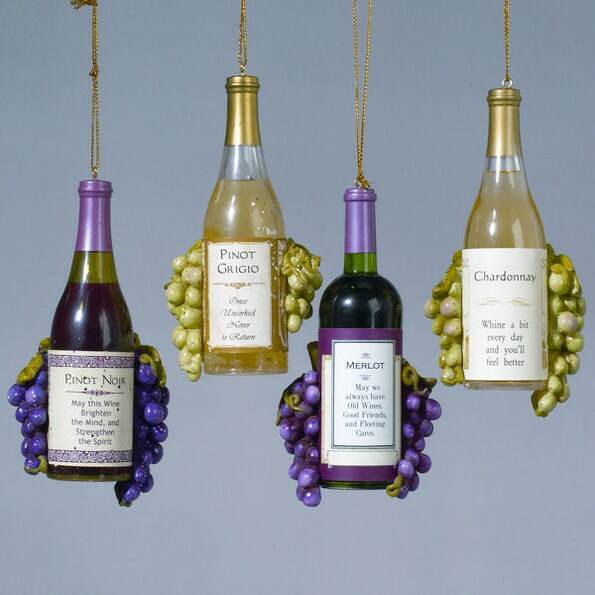 Item 104229 Pinot Noir/Pinot Grigio/Merlot/Chardonnay Wine Bottle With Grapes Ornament