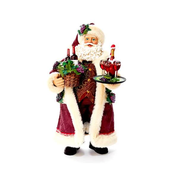 Item 104524 Santa With Wine Basket Serving Wine Figure