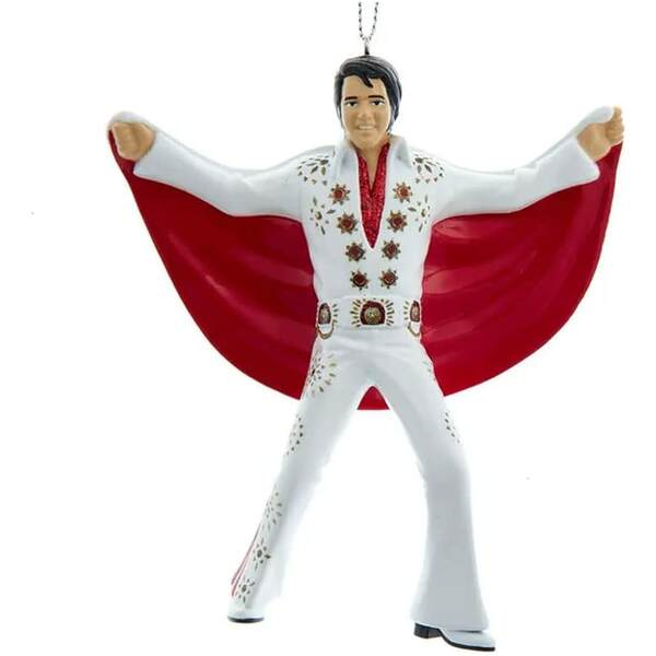Item 104622 Elvis In White Suit Red Cape Ornament
