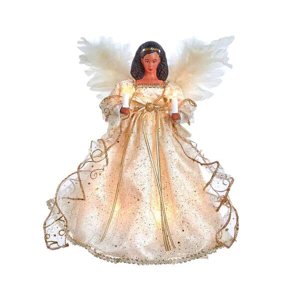 Item 104723 Ivory And Gold African American Angel Tree Topper