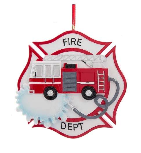 Item 105090 Fire Department Shield With Fire Truck Ornament