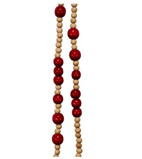 Item 105330 9ft Natural And Red Wood Bead Garland