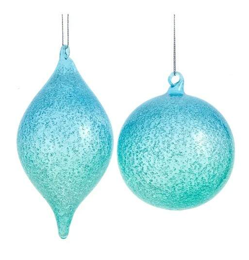 Item 105477 Glass Blue and Green Finial/Ball Ornament