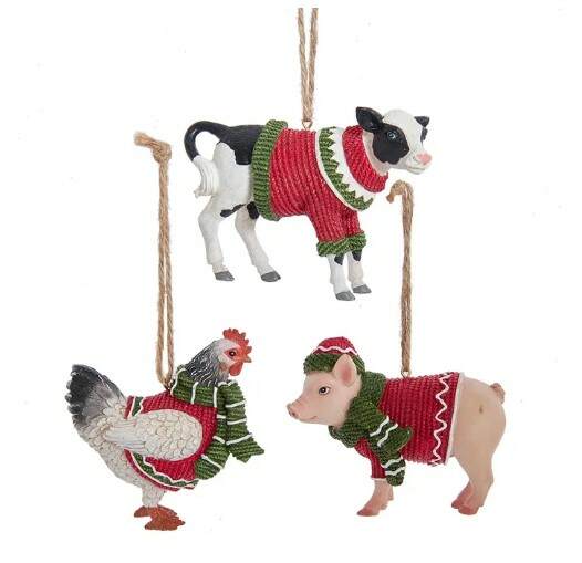 Item 105587 Farm Animal Wearing Sweater Ornament