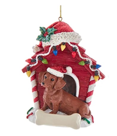 Item 105613 Red Dachshund With Doghouse Ornament