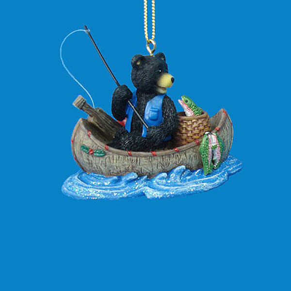 Item 105680 Black Bear Fishing In Canoe Ornament