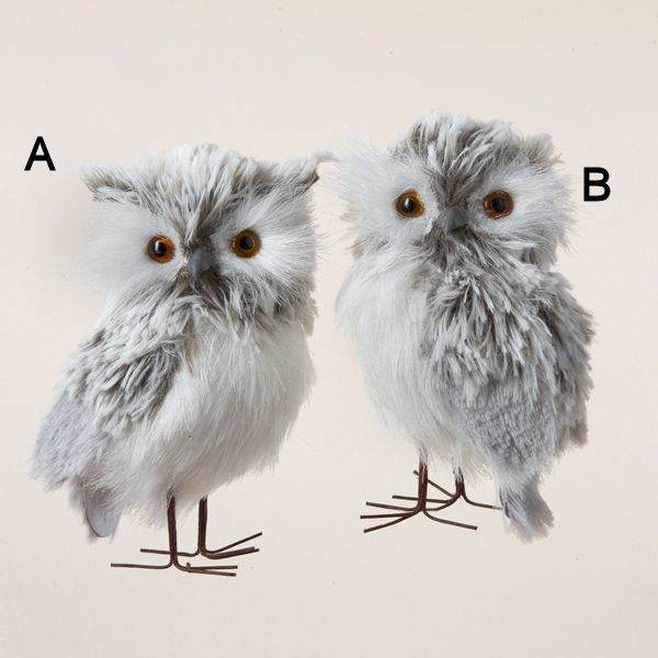 Item 105703 Gray/White Furry Owl Ornament