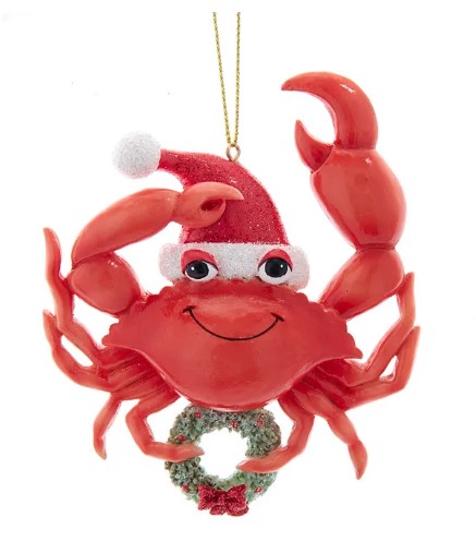 Item 105706 Whimsical Red Crab With Wreath Ornament
