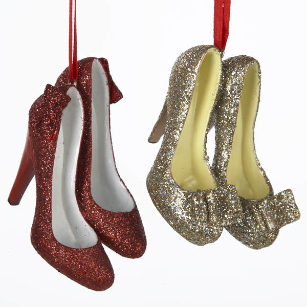 Item 105917 Red/Gold High Heel Shoe With Glitter Ornament