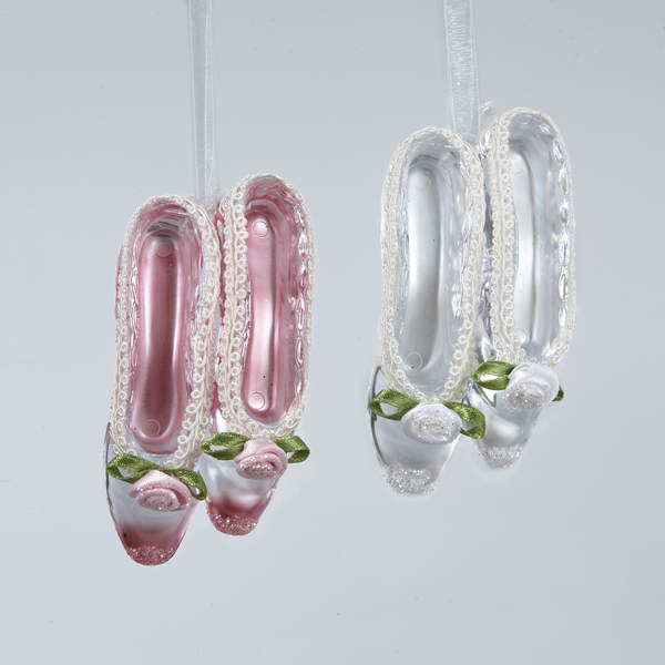 Item 105928 Pink/Silver Pair of Ballet Shoes With Flowers Ornament