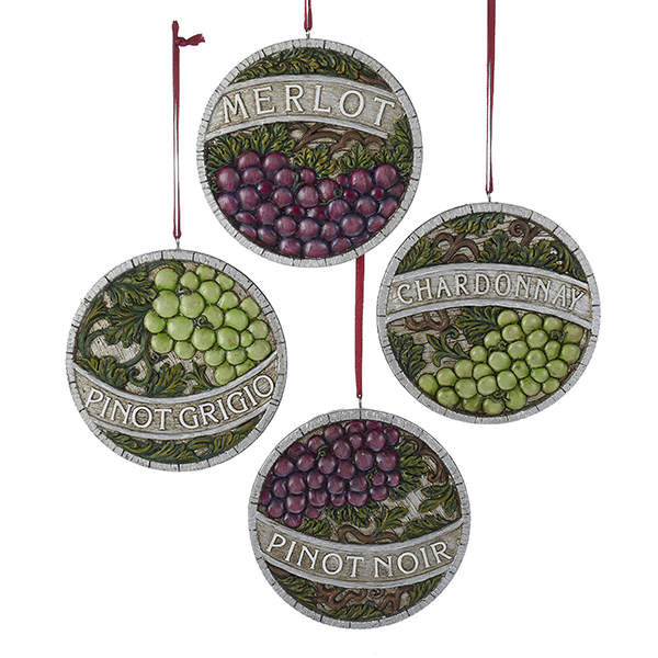 Item 106172 Merlot/Pinot Grigio/Chardonnay/Pinot Noir Wine Coaster Ornament