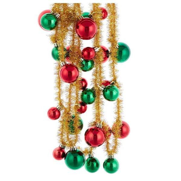 Item 106195 Gold Tinsel Garland With Red And Green Balls