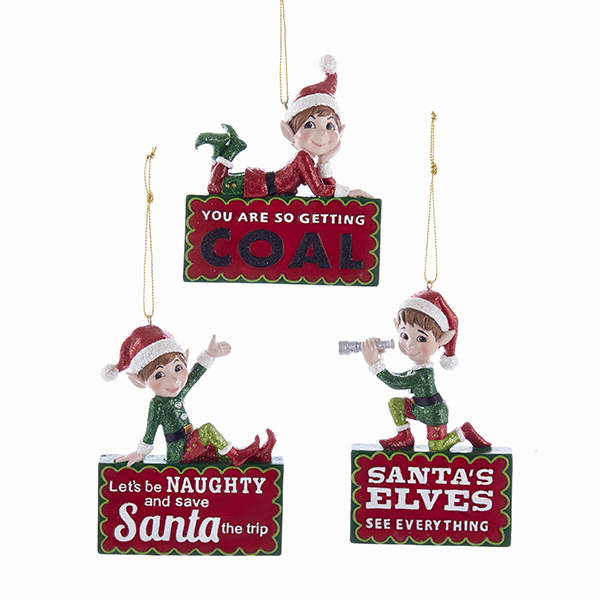 Item 106237 Naughty Elf With Sign Ornament