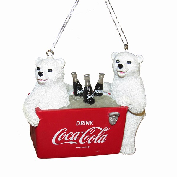 Item 106253 Pair of Polar Bear Cubs With Coke Cooler Ornament