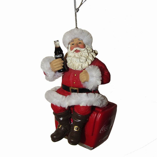 Item 106261 Coke Santa With Bottle On Cooler Ornament