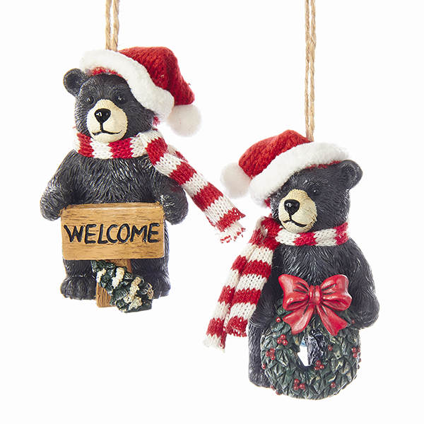 Item 106279 Black Bear With Santa Hat/Red & White Scarf Ornament