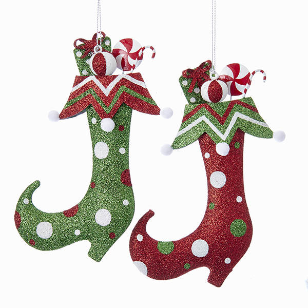 Item 106295 Green/Red/White Polka Dot Elf Sock With Gifts/Candy Ornament