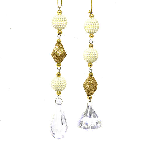 Item 106303 Gold/White Long Drop Ornament