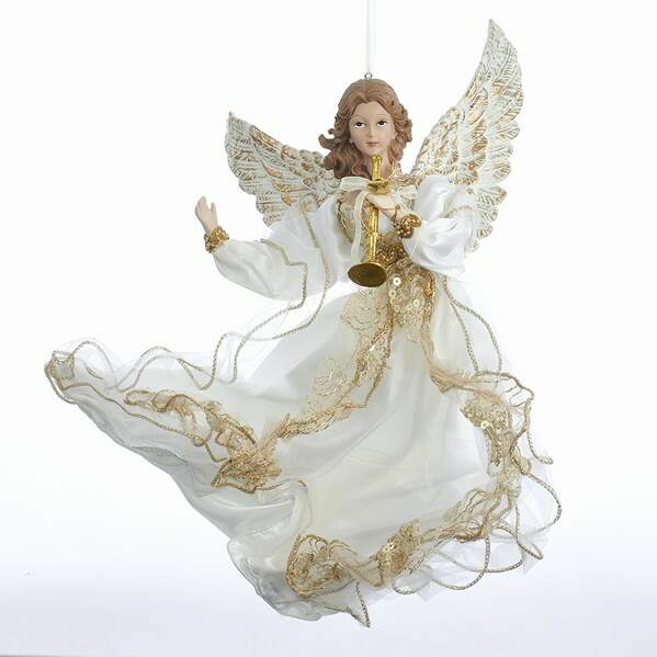 Item 106346 Large Ivory/Gold Flying Angel Ornament