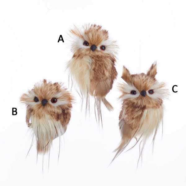 Item 106517 Brown/White Furry Owl Ornament