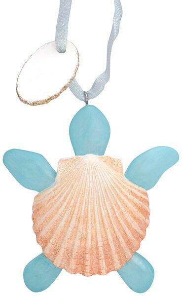 Item 108424 Shell And Sea Glass Turtle With Tag Ornament - Outer Banks